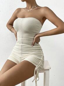 Chiquease Drawstring Side Tube Unitard Romper - Beige - View 6