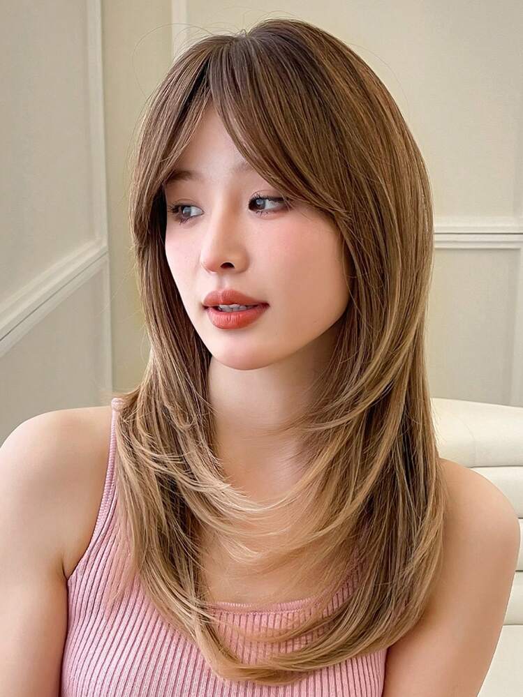 HAIRCUBE פאות ארוכות שכבות לנשים פאה סינתטית טבעית עם פוני אומברה חום לבלונד 24 אינץ' - ריבוי צבעים - ראה 5