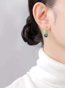 1pair Fashion Color Block Round Dangle Earrings For Women For Daily Decoration - Multicolor - View 1