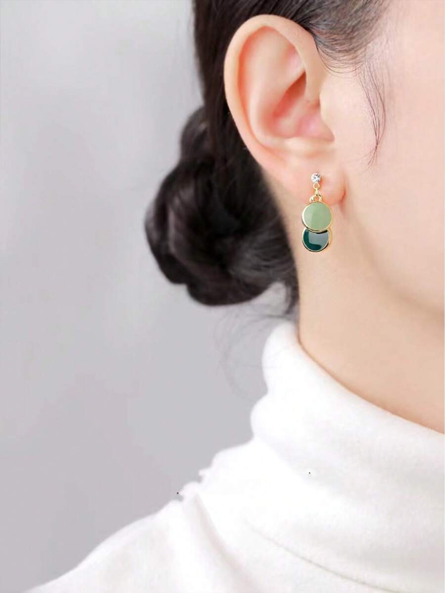 1pair Fashion Color Block Round Dangle Earrings For Women For Daily Decoration - Multicolor - View 1