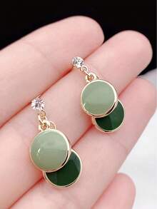 1pair Fashion Color Block Round Dangle Earrings For Women For Daily Decoration - Multicolor - View 2