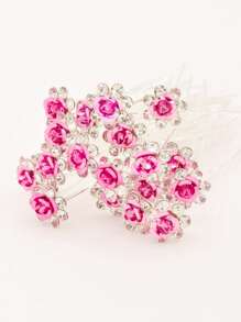 20入組女士水鑽和花朵裝飾時尚髮夾適合婚禮派對 - 玫紅色 - 查看 2