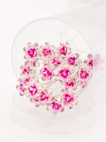 20入組女士水鑽和花朵裝飾時尚髮夾適合婚禮派對 - 玫紅色 - 查看 3