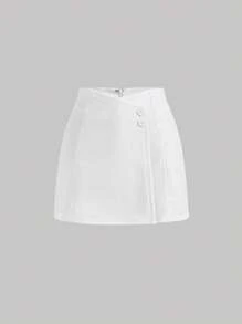 SHEIN MOD 素色前紐扣裙裤 - 白色 - 查看 1