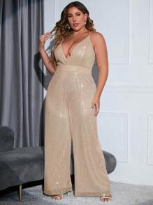 Double Crazy Jumpsuits Plus Size Lộ Lưng Dây kéo màu trơn Hấp dẫn - Rượu sâm banh - Xem 1