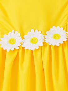 Tween Girl Appliques Ruffle Trim Dress - Yellow - View 6