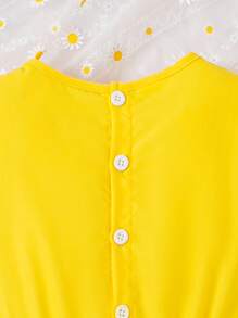 Tween Girl Appliques Ruffle Trim Dress - Yellow - View 8