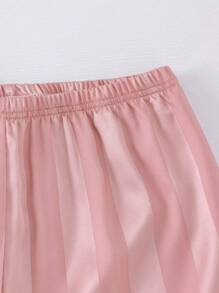 Tween Girls' Striped Eyelash & Letter Printed Pajama Set For Home - Dusty Pink - View 3