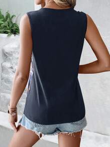 SHEIN LUNE Top tank con estampado de pincelada con botón - Azul Marino - Ver 2