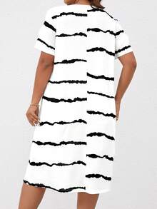 SHEIN LUNE Plus Tie Dye High Low Hem Tee - Black and White - View 2