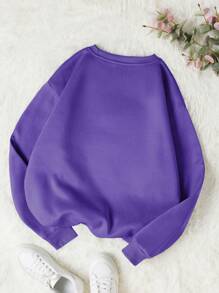 SHEIN EZwear 素色加絨內裏運動衫 - 紫色 - 查看 2