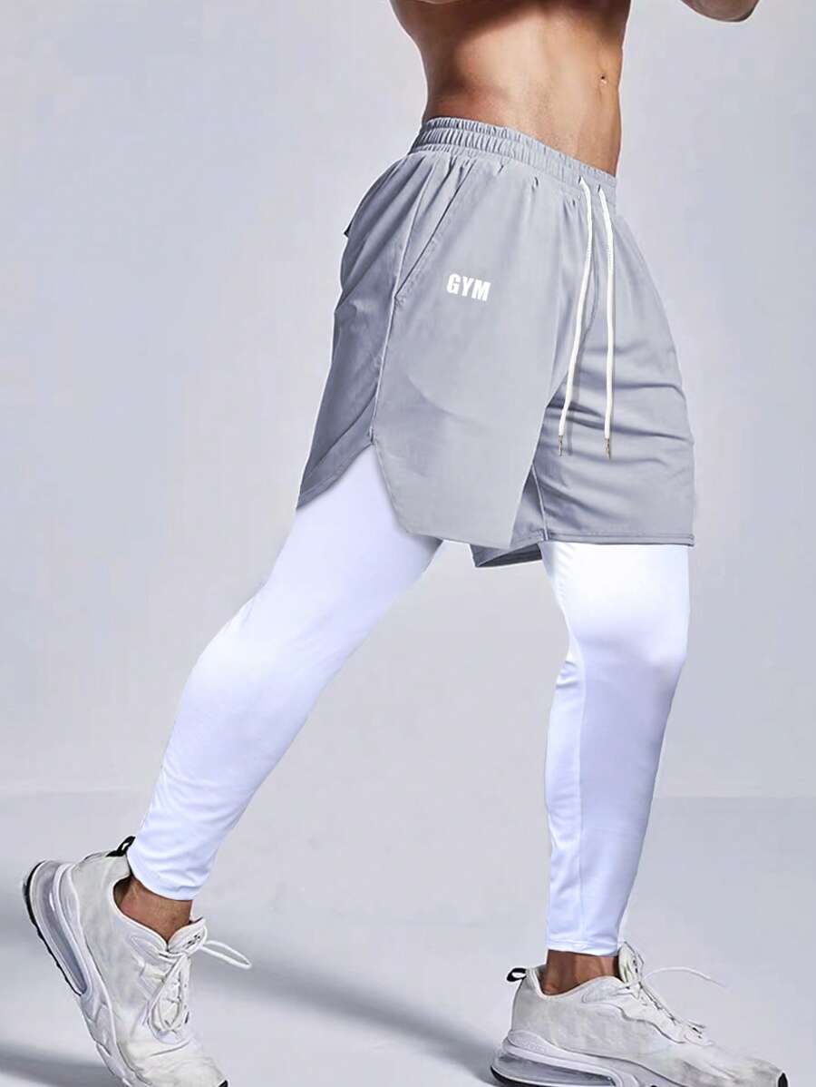 Men Letter Graphic Drawstring Waist 2 In 1 Sports Trousers - Multicolor - View 1