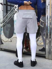 Men Letter Graphic Drawstring Waist 2 In 1 Sports Trousers - Multicolor - View 2