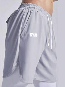 Men Letter Graphic Drawstring Waist 2 In 1 Sports Trousers - Multicolor - View 3