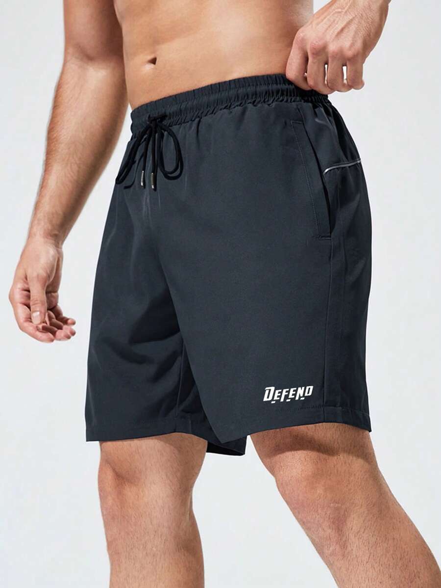 Quần short thể thao nam in chữ, cạp chun, có dây rút. - Màu xám đen - Xem 1