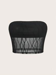 SHEIN Sweetina Contrast Mesh Tube Top - Black - View 2