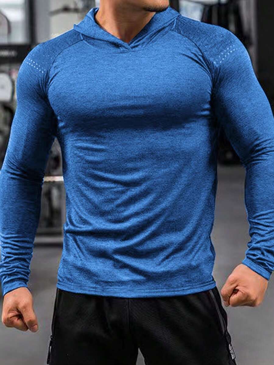 Men Solid Sports Sweatshirt Gym Men Clothesblue Long Sleeve Mengym Long Sleeve Toplong Sleeve Gym Topmen Gym Shirts - Blue - View 1