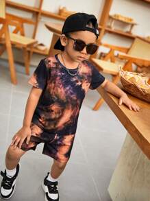 SHEIN 小男童紮染T恤和短褲 - 彩色 - 查看 1