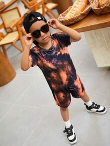 SHEIN 小男童紮染T恤和短褲 - 彩色 - 查看 4