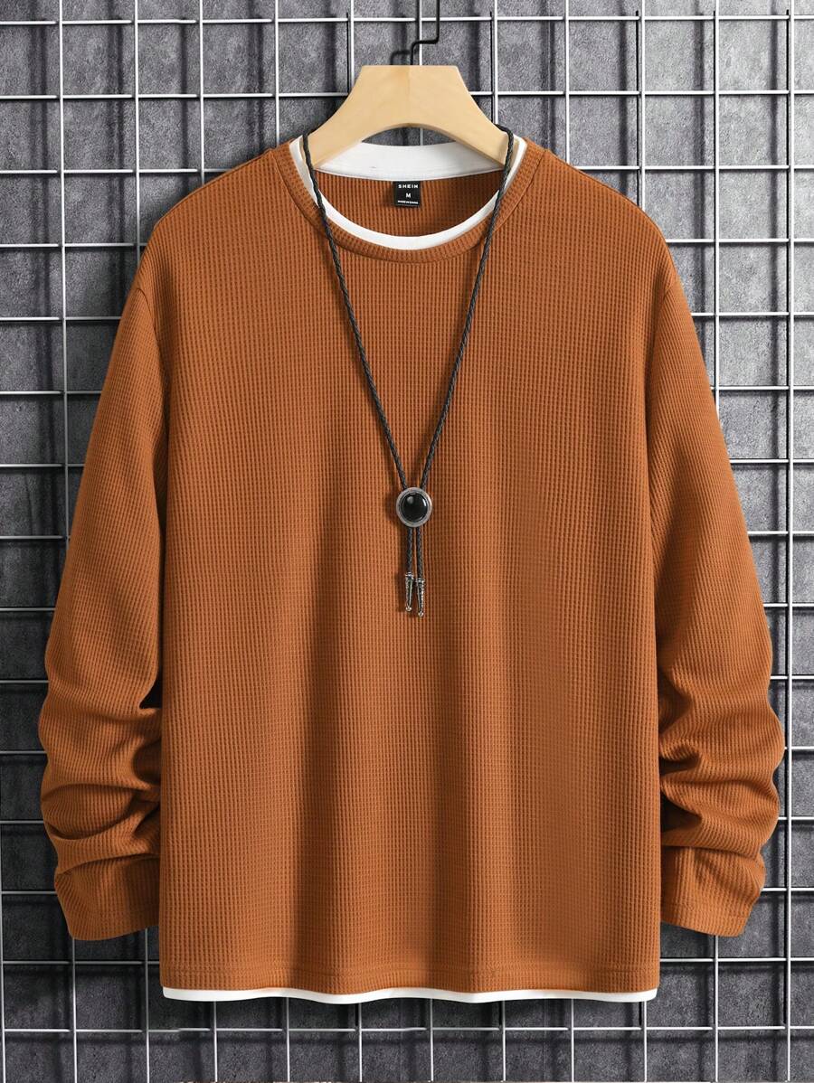 Manfinity Homme Hombres Camiseta 2 en 1 ribete en contraste - Naranja - Ver 1