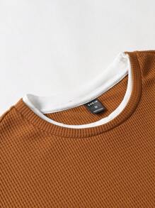 Manfinity Homme Hombres Camiseta 2 en 1 ribete en contraste - Naranja - Ver 3