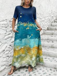 EMERY ROSE Vestido con estampado de dibujo con bolsillo oculto