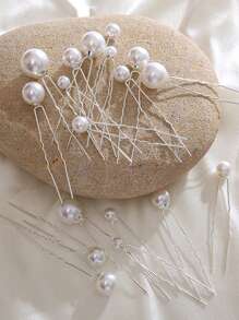 18 cái Trang trí ngọc trai giả cho nữ Pin cài tóc thanh lịch cho tiệc cưới - Bạc - Xem 2