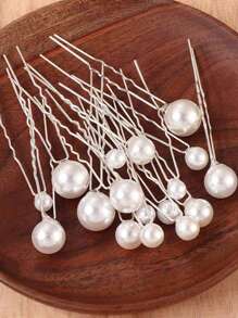 18 cái Trang trí ngọc trai giả cho nữ Pin cài tóc thanh lịch cho tiệc cưới - Bạc - Xem 3