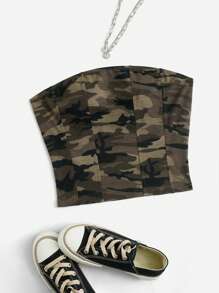 SHEIN EZwear Camo Print Tube Top - Multicolor - View 1