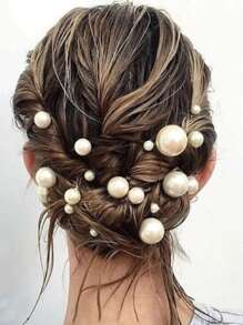 18 cái Trang trí ngọc trai giả cho nữ Pin cài tóc thanh lịch cho tiệc cưới - Bạc - Xem 5