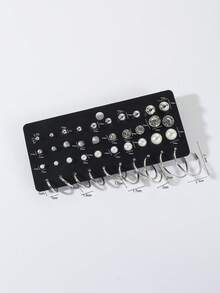 20對/套時尚鋅合金水鑽和人造珍珠裝飾耳環適合女士日常裝飾 - 銀色 - 查看 3