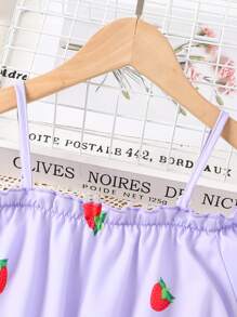 波西米亞水果蔬菜圖案女童連衣裙褶皺邊 打褶 - 紫丁香色 - 查看 3