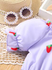 波西米亞水果蔬菜圖案女童連衣裙褶皺邊 打褶 - 紫丁香色 - 查看 4