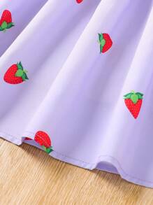 波西米亞水果蔬菜圖案女童連衣裙褶皺邊 打褶 - 紫丁香色 - 查看 5