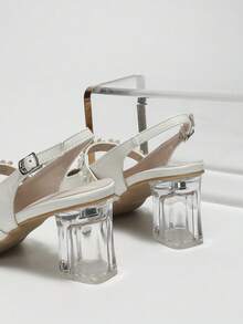 Mujer Zapatos de salón destalonados con diseño de flor de punta con tacón grueso moda blanco - Blanco - Ver 5
