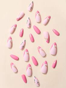 24 chiếc móng tay giả họa tiết hoa hạnh nhân dài & 1 băng dính & 1 dũa móng tay - Nhiều màu - Xem 2