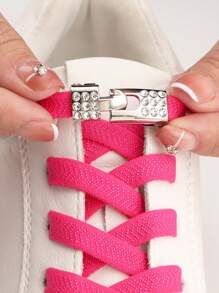 2入組水鑽裝飾無繫帶鞋帶粉色滌綸中性配件適用於鞋 - 玫紅色 - 查看 2