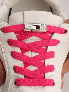 2入組水鑽裝飾無繫帶鞋帶粉色滌綸中性配件適用於鞋 - 玫紅色 - 查看 3