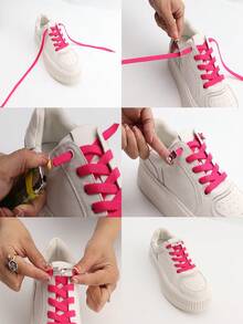 2入組水鑽裝飾無繫帶鞋帶粉色滌綸中性配件適用於鞋 - 玫紅色 - 查看 4