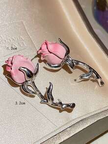 1對合金玫瑰形油性耳釘適合派對和約會禮物 - 彩色 - 查看 3