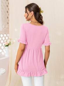 DEARCASE Maternity Ruffle Trim Peplum Tee - Pink - View 2