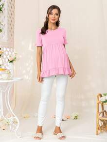 DEARCASE Maternity Ruffle Trim Peplum Tee - Pink - View 4