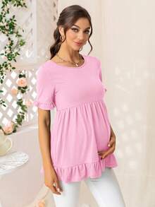 DEARCASE Maternity Ruffle Trim Peplum Tee - Pink - View 5