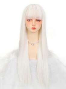 Bộ tóc giả tổng hợp cosplay dài thẳng có tóc mái - trắng - Xem 1