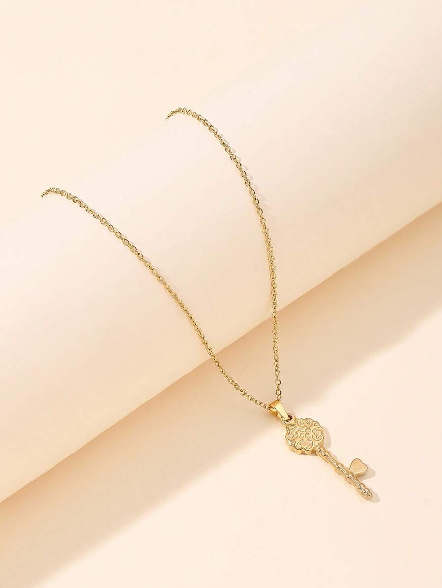 1 Vòng Cổ Mặt Dây Chuyền Chìa Khóa Bằng Thép Không Gỉ Thời Trang Cho Phụ Nữ Để Trang Trí Hàng Ngày - Vàng - Xem 1