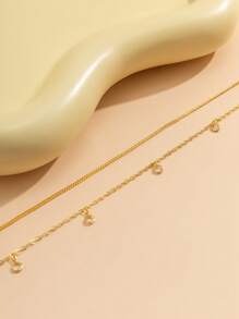 2入組/套帶方晶鋯石和流蘇女式身體鏈配件沙灘風格銅鏈 - 金色 - 查看 3