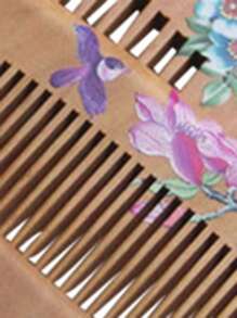 1入組天然桃木髮梳，密齒防靜電纏結頭部按摩頭髮造型梳 - 黃色 - 查看 3