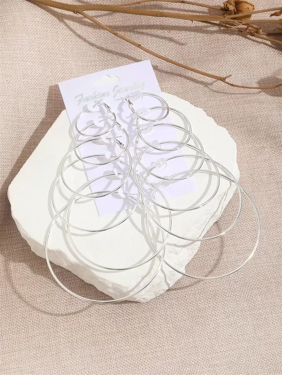 6pairs Exaggerated Statement Metal Hoop Earrings Set