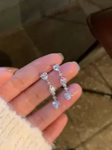 1 对合金和方晶锆石心形吊坠耳环，适合派对/约会礼物情人节、妈妈、母亲、母亲节、礼物 - 銀色 - 查看 1