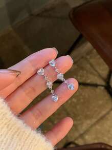 1 对合金和方晶锆石心形吊坠耳环，适合派对/约会礼物情人节、妈妈、母亲、母亲节、礼物 - 銀色 - 查看 2